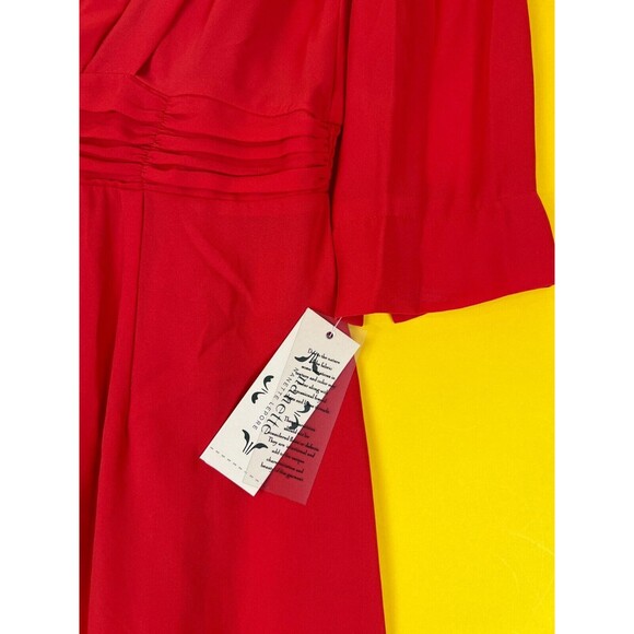 Nanette Lepore Gathered Waist Dress Womens 10 Red Knee-Length 3/4 Sleeves NWT - Picture 5 of 8